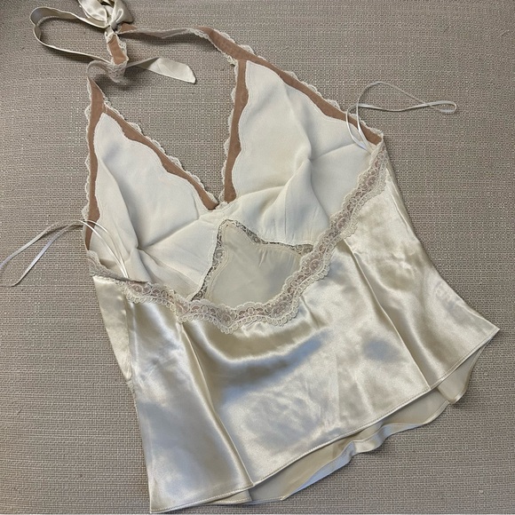 BEST Reformation Monica Silk Top - Almond Cream Halter Lace French Quiet Lux - Picture 9 of 11